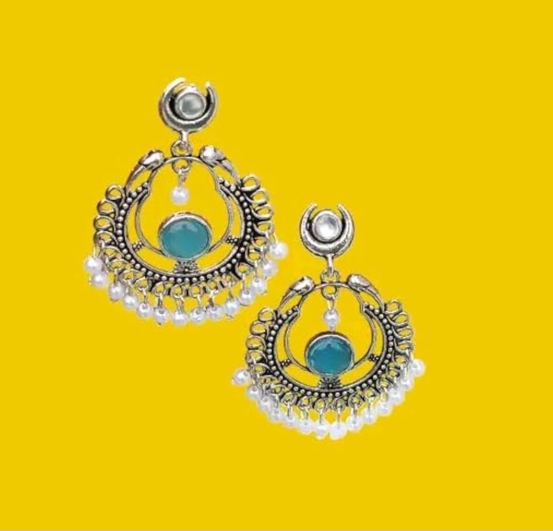 Oxidised Silver Turquoise Drop Earrings with Pearl Detailing