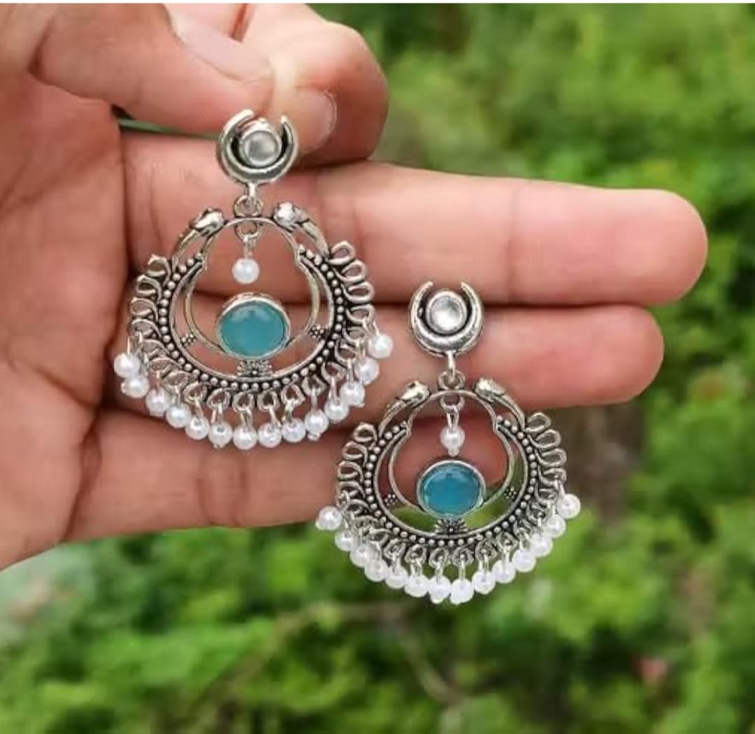 Oxidised Silver Turquoise Drop Earrings with Pearl Detailing
