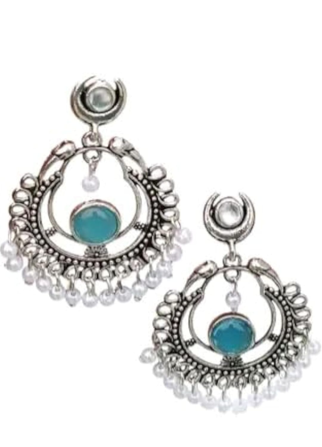 Oxidised Silver Turquoise Drop Earrings with Pearl Detailing