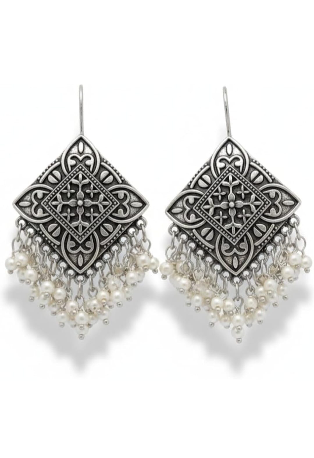 Oxidised Square Pearl Jhumka Earrings