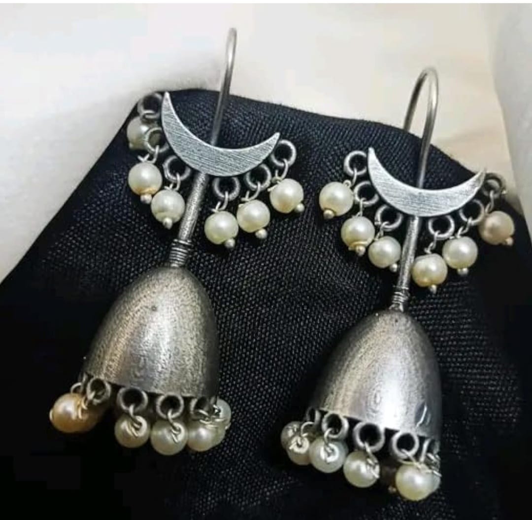 Oxidised Pearl Drop Jhumka Earrings