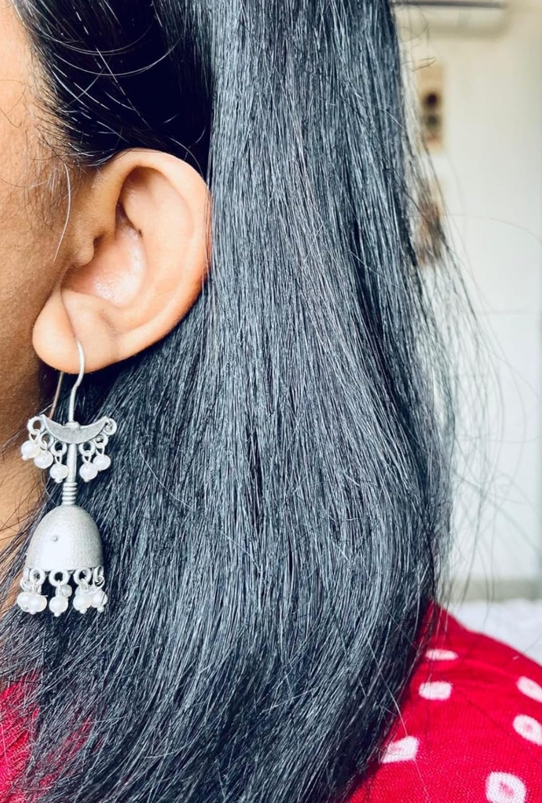 Oxidised Pearl Drop Jhumka Earrings