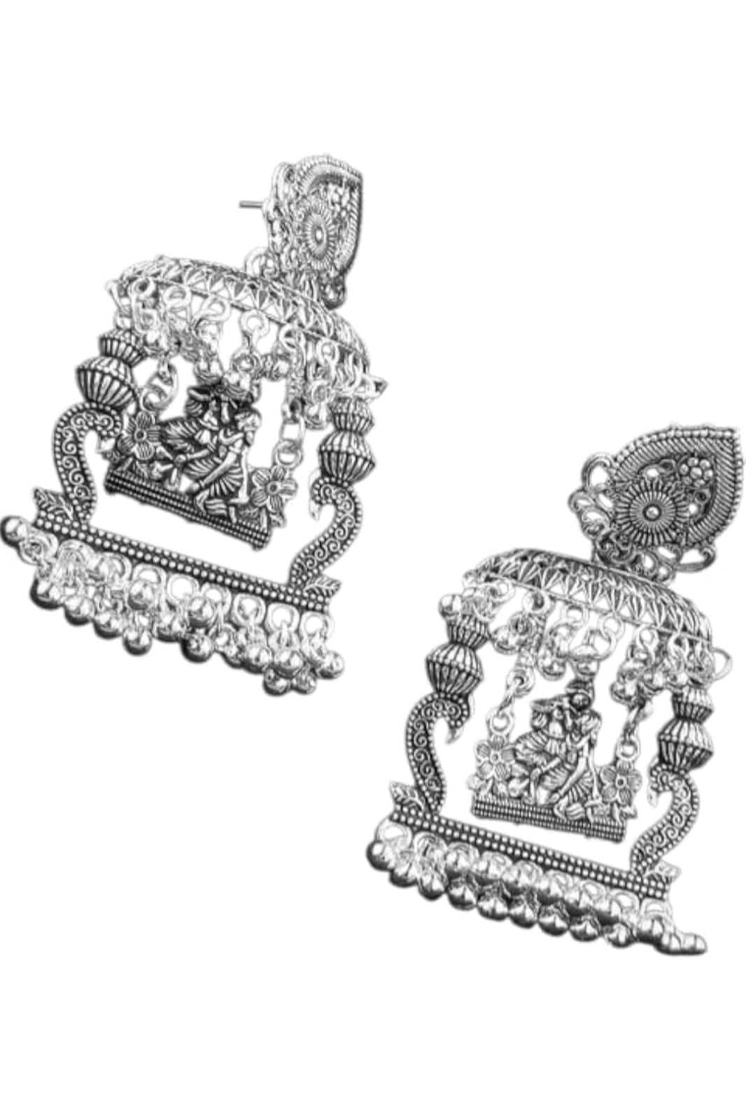 Oxidised Temple Motif Jhumka Earrings