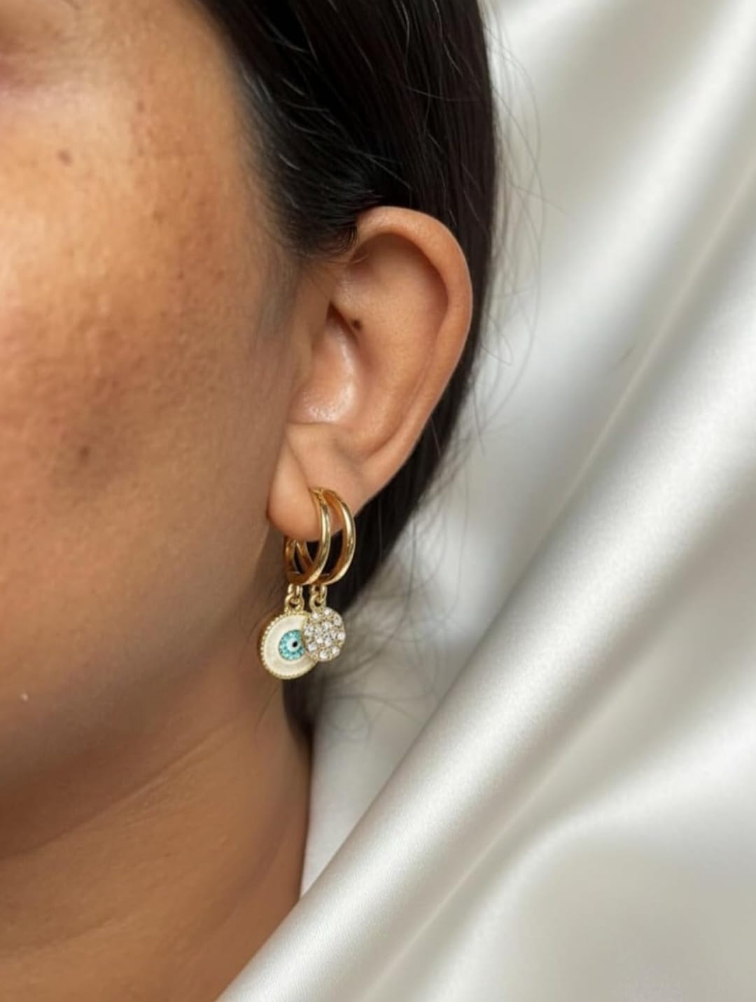 Gold Plated Turquoise Charm Earrings – Minimal Korean Style