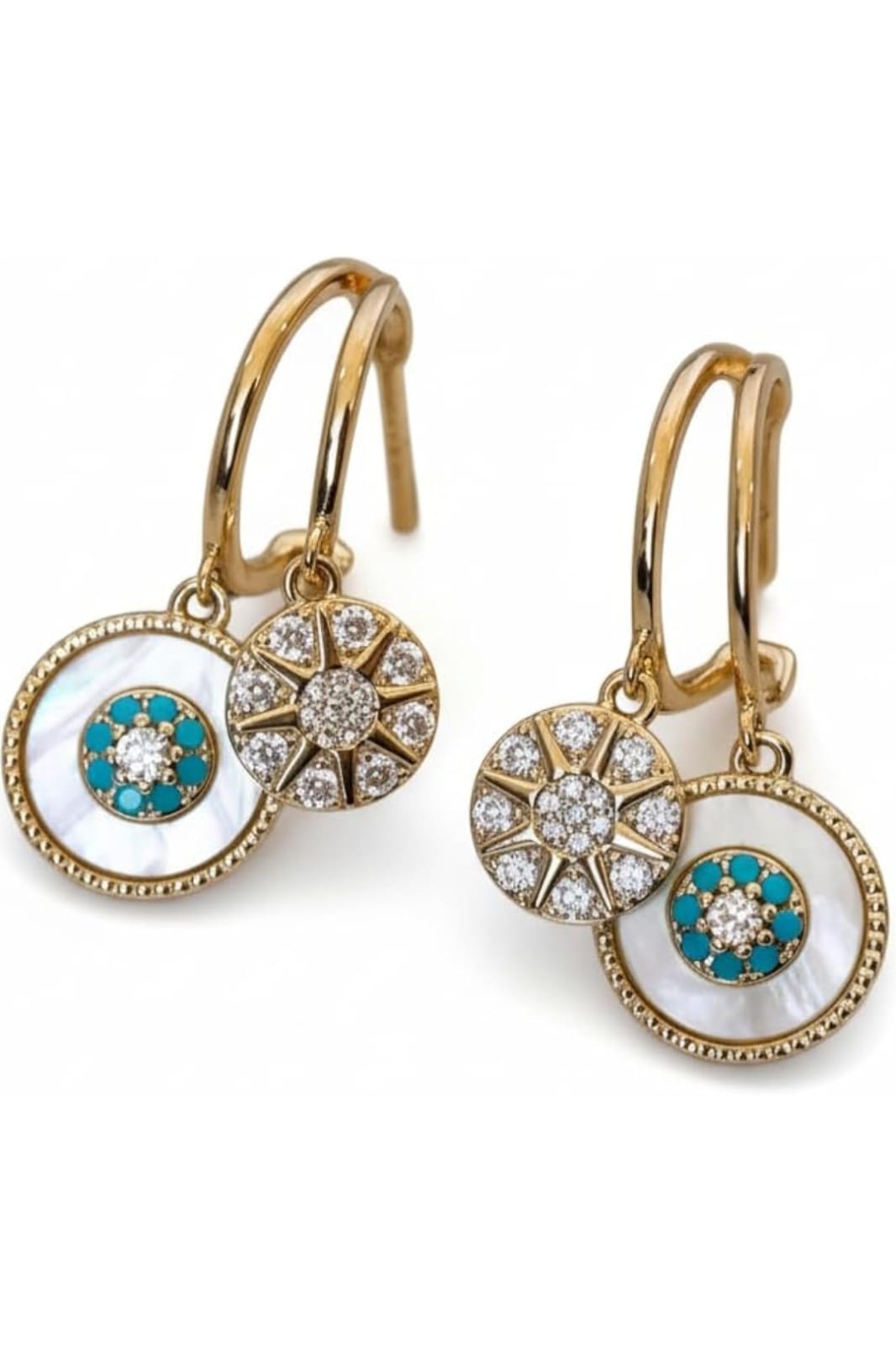 Gold Plated Turquoise Charm Earrings – Minimal Korean Style