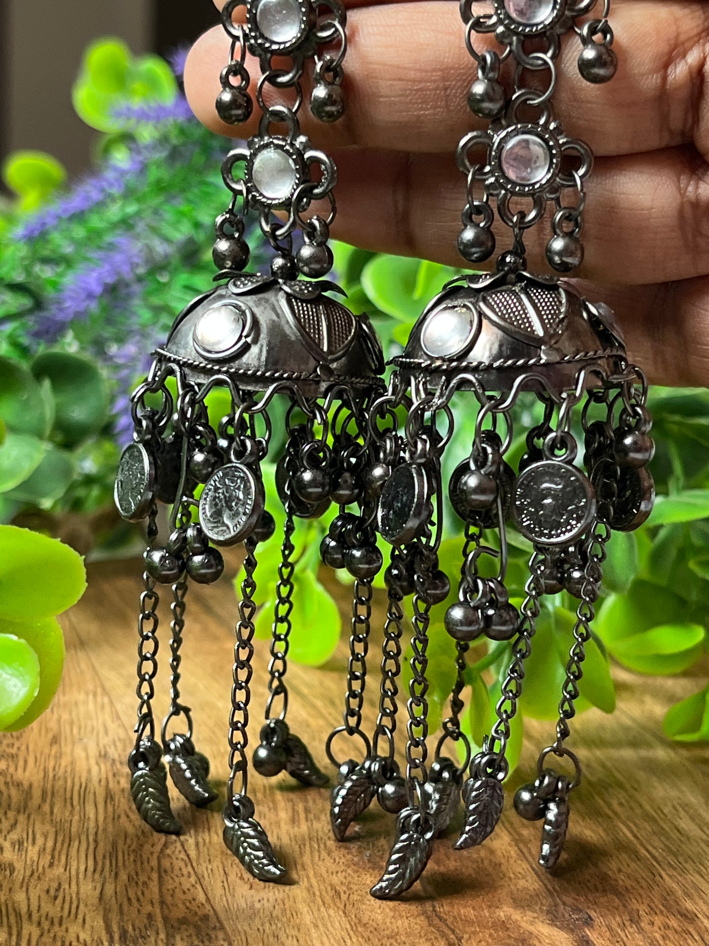 Oxidised Coin Jhumka Earrings – Statement Earrings