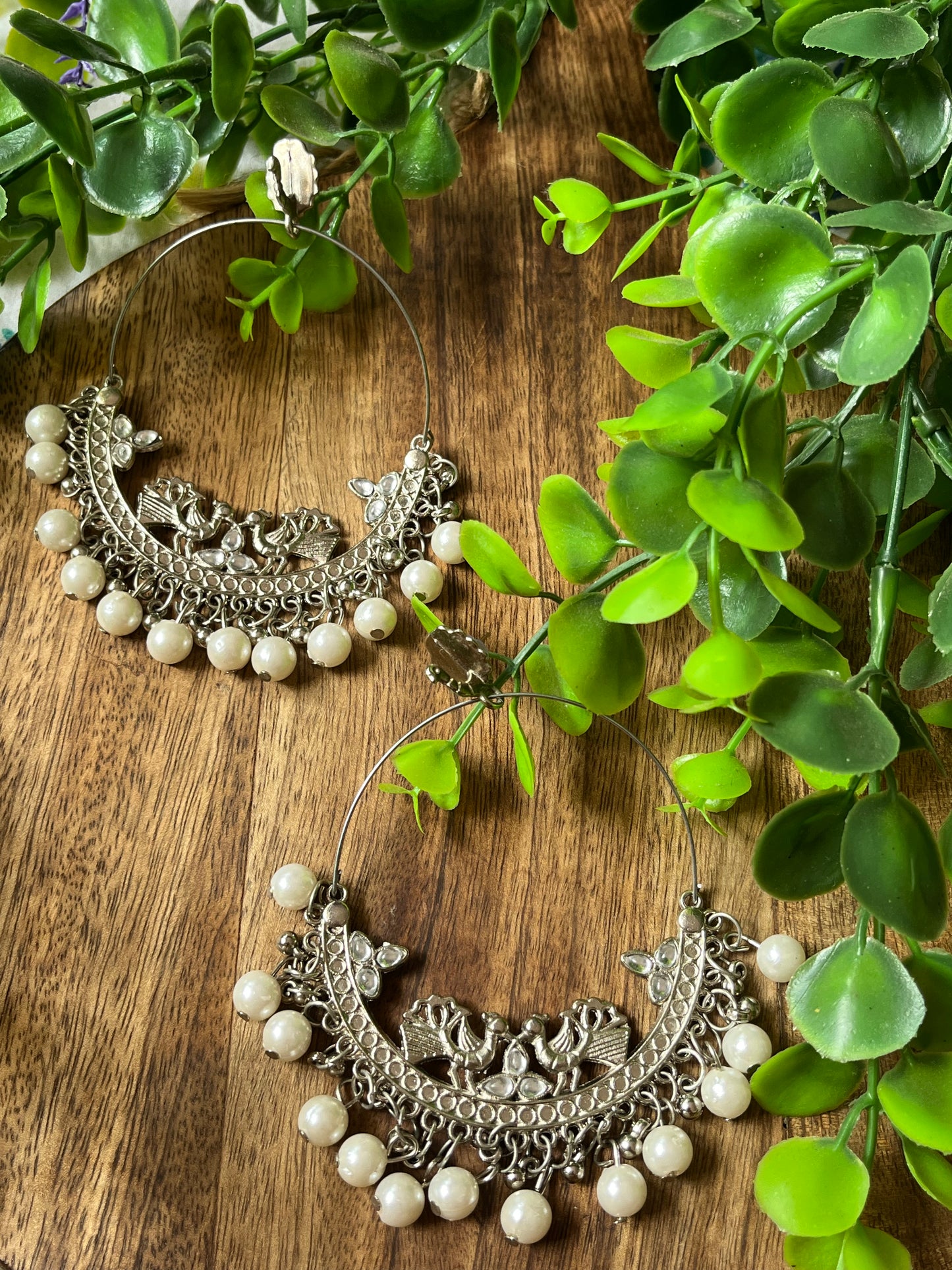 Oxidised Pearl Chandbali Hoop Earrings – Statement Traditional Earrings