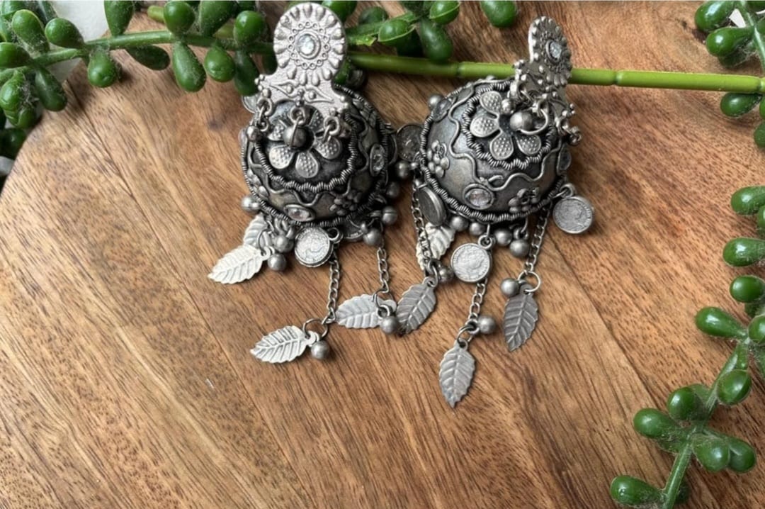 Oxidised Coin Jhumka Earrings – Statement Earrings