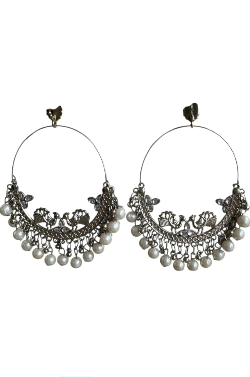 Oxidised Pearl Chandbali Hoop Earrings – Statement Traditional Earrings